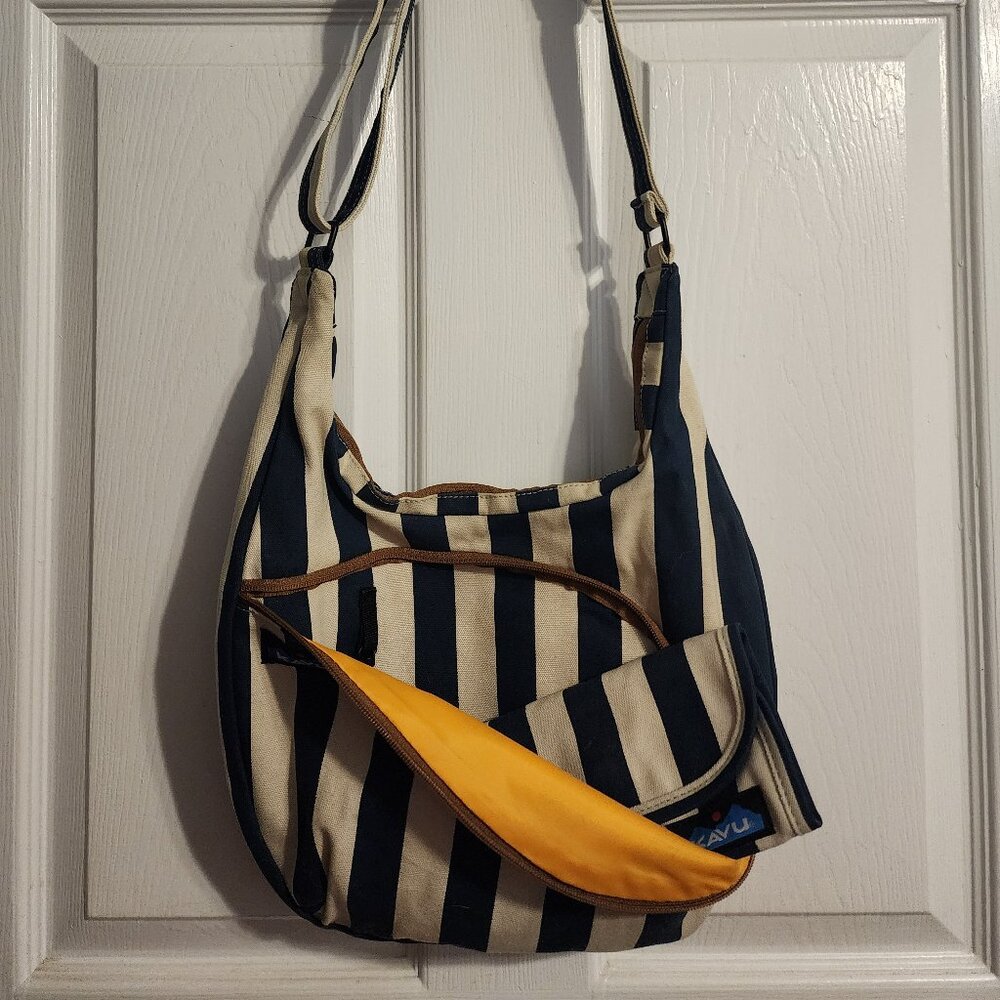 Kavu Navy and Cream Striped Crossbody Bag w/ Matching Wallet